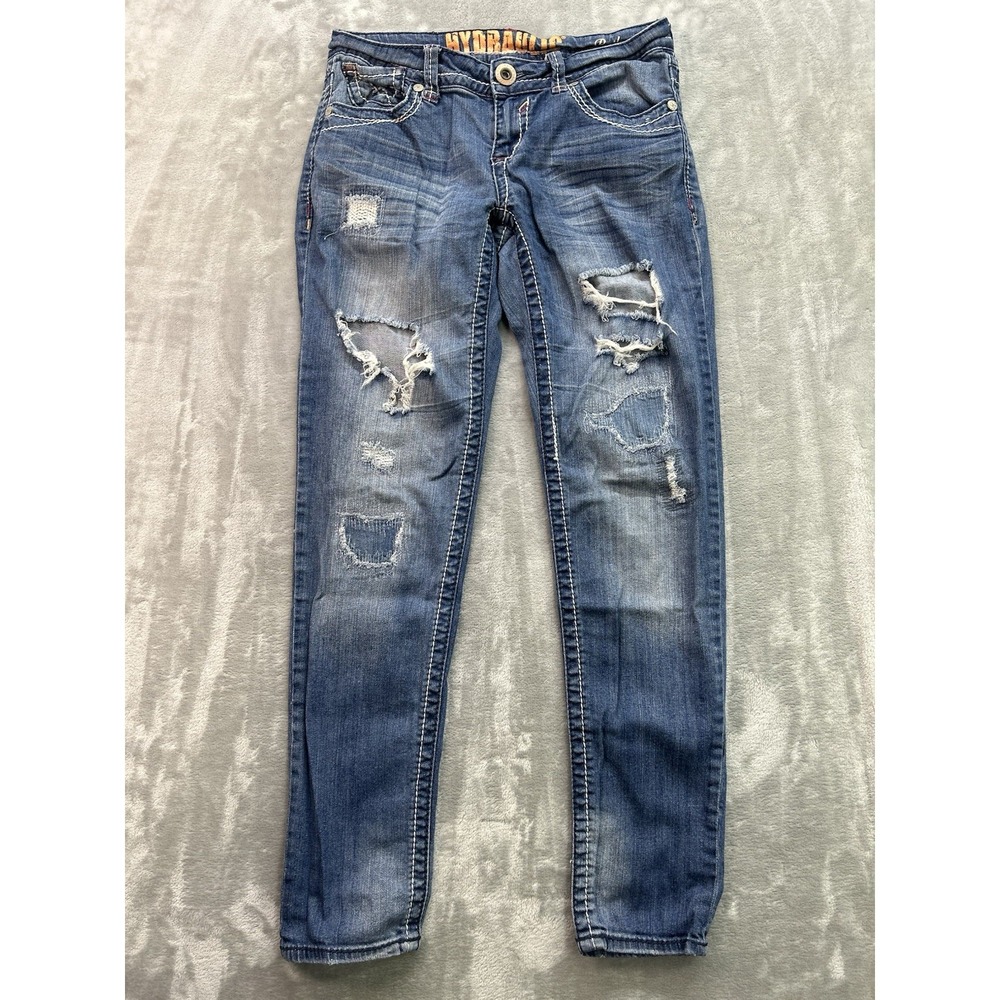 Hydraulic Jeans Womens Sz 5/6 Blue Bailey Skinny Stretch Distressed Thick Stitch